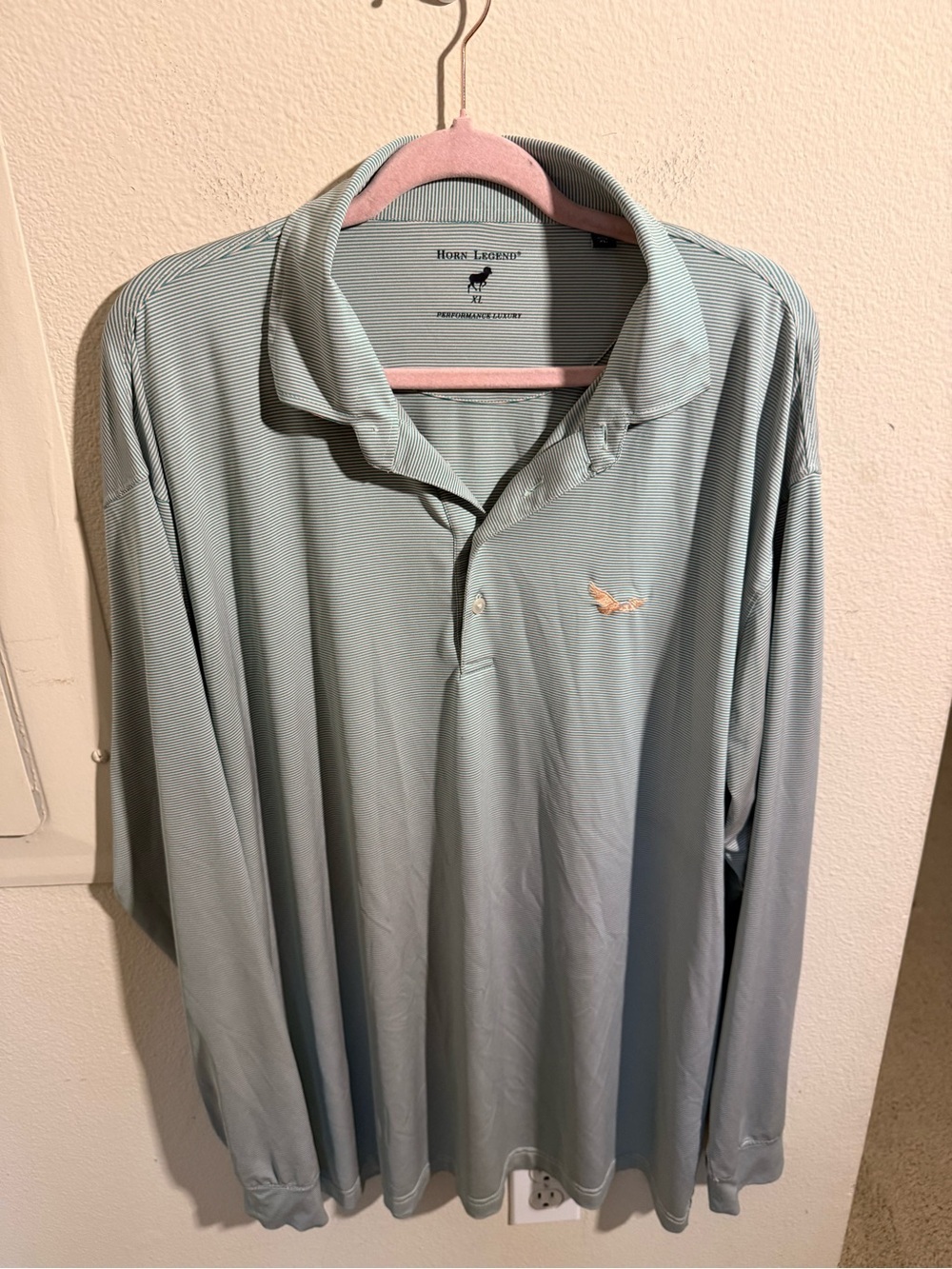 Horn Legend Performance Luxury Polo Shirt Men’s XL Blue Stripe Long Sleeve